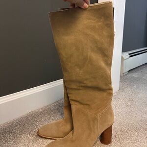 Zara Camel Suede Heeled Boots